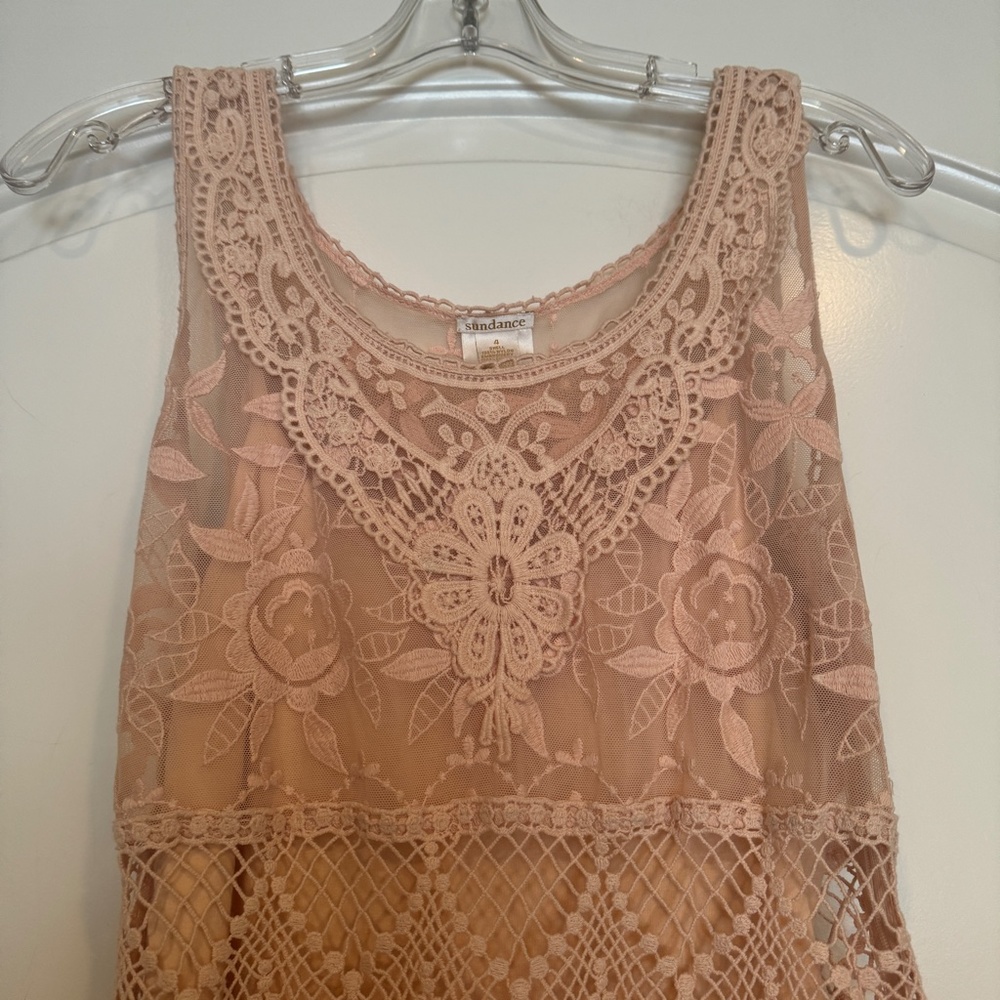 SUNDANCE Love Always Midi Dress Size 4 Lace Sheer Embroidered Line Blush - Picture 5 of 7